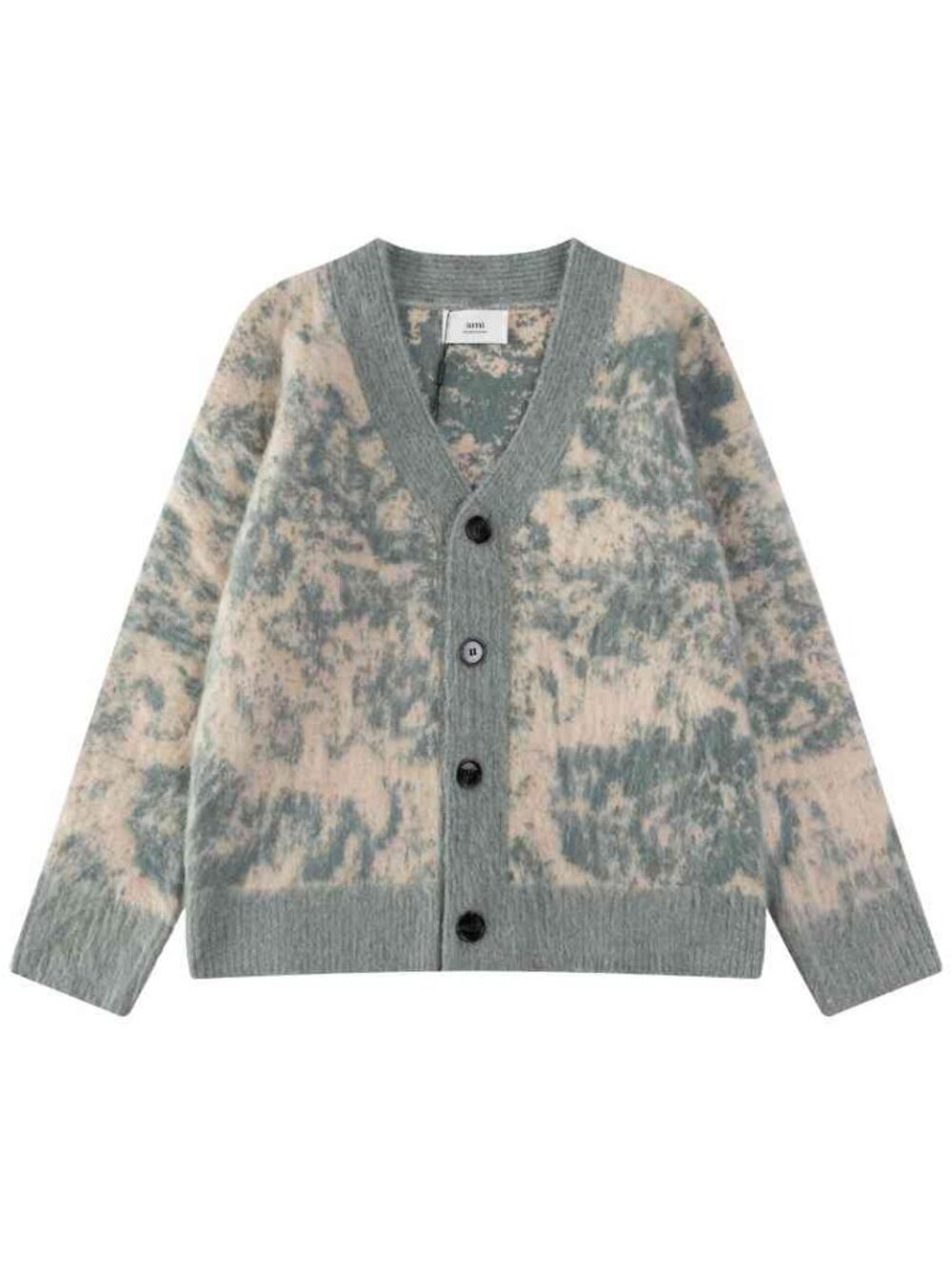 AMI Paris Grey Green Tie-Dye Jacquard V-Neck Knit Cardigan